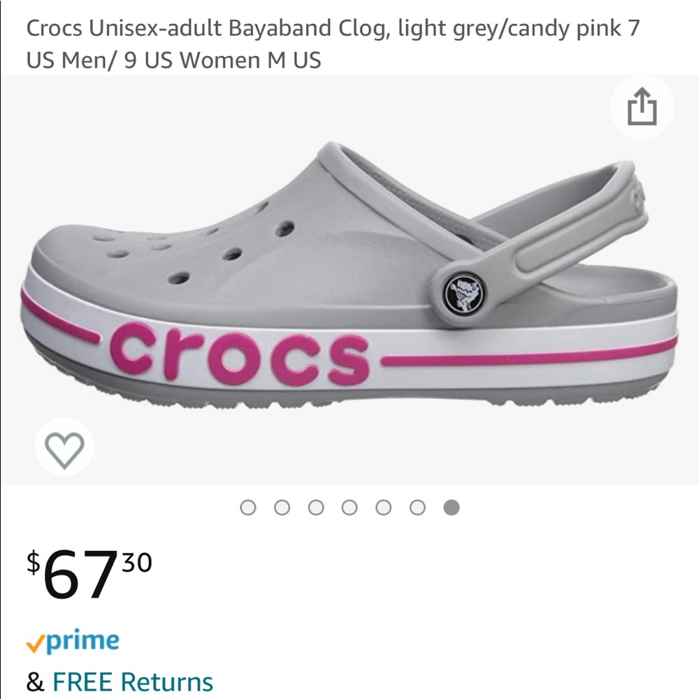 Crocs Bayaband Clogs, new with tags. Color light grey/candy pink, size W10 M8.